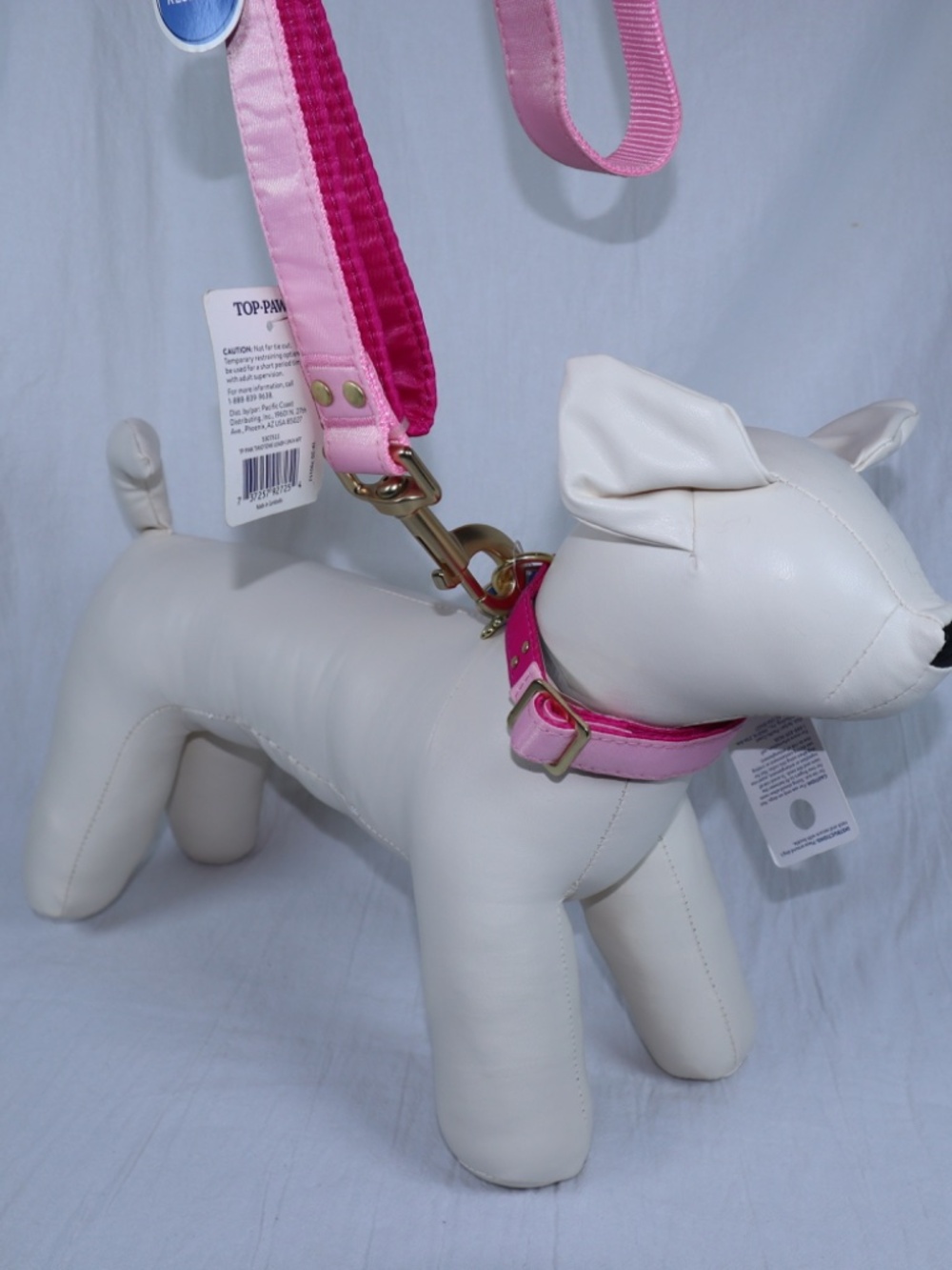 Top Paw Easy Clean Collar and 4 foot Leash 2-Toned Pink Paw Charm Heart Charm